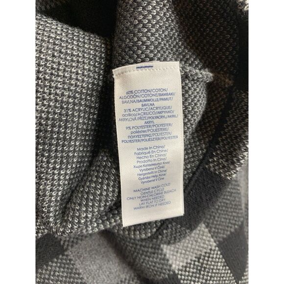 Chaps Sweater Vest Womens Medium Black & Gray Plaid Stretch Knit Full Zip - 304 - Picture 8 of 9